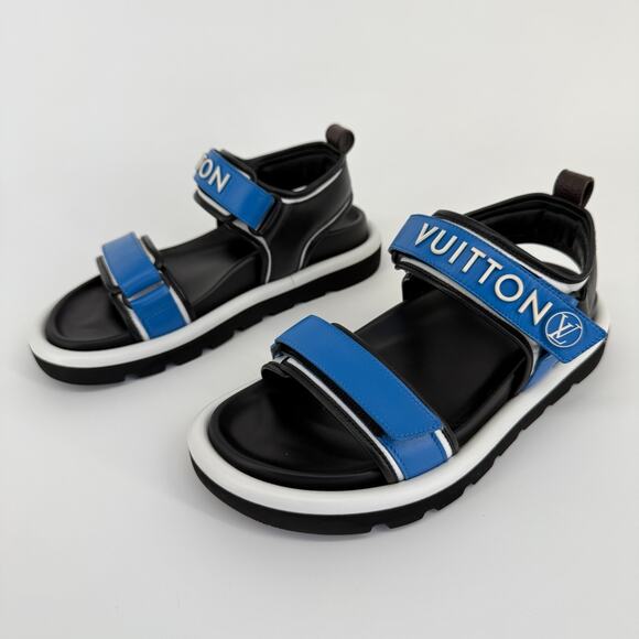 Louis Vuitton Pool Pillow Strap Sandals Blue Designer Rare Leather US 8.5 39 - Picture 2 of 15